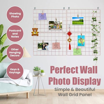 CIKLCIX Wire Wall Grid Panel Set of 4, Photo Display Board & Memo Board - color: Rose Gold, size: 4 Pack