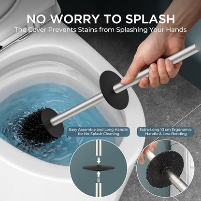 FORIOUS Toilet Brush and Holder, 304 Stainless Steel Handle Brushed Nickel - color: Brushed Nickel, size: Tall