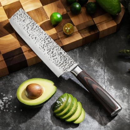 imarku Nakiri Knife 7 Inch,Razor Sharp Japanese Kitchen knife Chef Knife - color: Dark Brown/Coffee