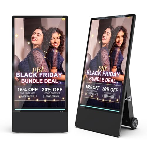 55 Inch Outdoor Digital Signage Display, 4K UHD LCD, IP55 Waterproof, 1800Nit Auto Adjustment,Remote Control， Split Screen Playback, WiFi, Android OS - size: 55inch