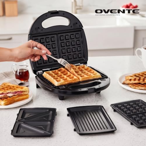 OVENTE Electric Sandwich, Panini and Waffle Maker Set, Black GPI202B - color: GPI202B