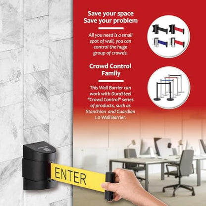 DuraSteel Wall Mount Crowd Control Retractable Belt Barrier - 9.2 Ft Yellow Do NOT Enter Retractables Barrier Belt w/Yellow ABS Casing Crowd Control Barriers Line NOT Stanchions with Retractable Belts - color: Yellow Belt (DO NOT ENTER), size: Guardian 2.