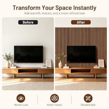Amsleekey 4-Pack 47.2″x23.6″ Acoustic Wood Slat Wall Panels, 8 Hooks, Teak - color: Teak, size: 47.2 x 23.6 in - 4 pcs