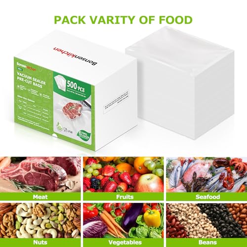 Bonsenkitchen Precut Vacuum Sealer Bags, 500 Pint 6" x 9" Food Sealer Bags - size: 6" x 9" 500pcs