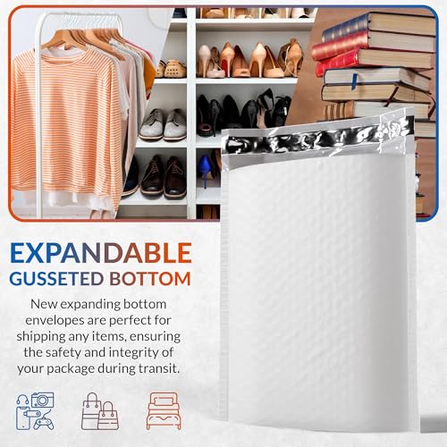 ABC PACK & SUPPLY White Bubble Mailers, 10.5 x 15.25 x 4 Inch, Pack of 75, Waterproof Self-Seal Padded Shipping Envelopes with Bottom Gusset for Secure Packaging - size: 10.5" x 15.25" x 4" / 75 Pack