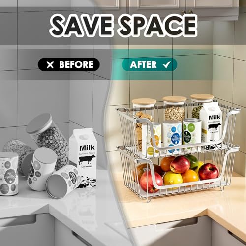 4 Pcs Stackable Wire Baskets for Pantry Organizers and Storage,silver - color: 1-silver