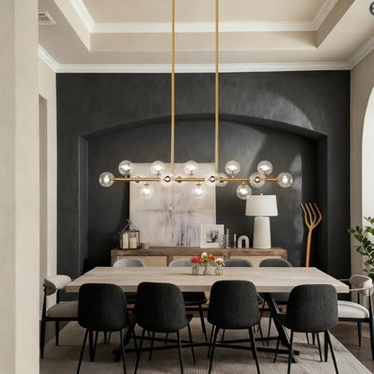 Gold Globe Chandelier Linear Rectangle Modern Chandelier Glass Pendant Light Fixture Adjustable for Dining Living Room Kitchen Island 55" - color: transparent-55in