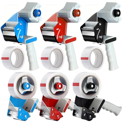 Dunzoom 6 Pack Packing Tape Dispenser Gun with 6 Roll 2 Inch Gun 2.7 Mil Heavy Duty Packaging Tape for Shipping, Moving, Carton and Box Sealing