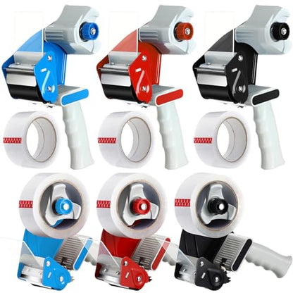 Dunzoom 6 Pack Packing Tape Dispenser Gun with 6 Roll 2 Inch Gun 2.7 Mil Heavy Duty Packaging Tape for Shipping, Moving, Carton and Box Sealing