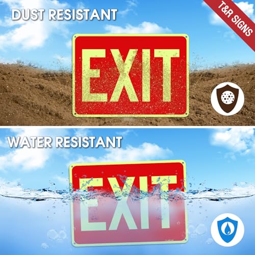 T&R Large Exit Sign - 2 Pack - - 14 x 10 Inches Rust Free .040 Aluminum Glow-In-The-Dark - UV Protected, Waterproof and Fade Resistant - 4 Pre-drilled Holes - color: Red -14" x 10" - 2 Pack - Glow-In-The-Dark