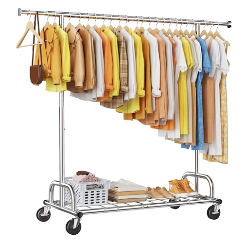 Raybee Heavy Duty Clothes Rack Load 480LBS,Clothing Racks for Hanging Clothes,Adjustable Rolling Clothes Rack with Wheels,Garment Rack for Bedroom,Laundry Room,Commercial Use, 71" Hx22 D x 75" W - style: Single Rod