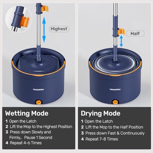HoMettler Spin Mop and Bucket Set, Mop Bucket with Separate Dirty Water System, Deep-Cleaning Mops for Floors/Wall, Versatile Mops with 6 Microfiber Mop Pads - size: Spin Mop Set with 6 Pads