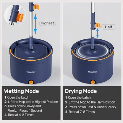 HoMettler Spin Mop and Bucket Set, Mop Bucket with Separate Dirty Water System, Deep-Cleaning Mops for Floors/Wall, Versatile Mops with 6 Microfiber Mop Pads - size: Spin Mop Set with 6 Pads