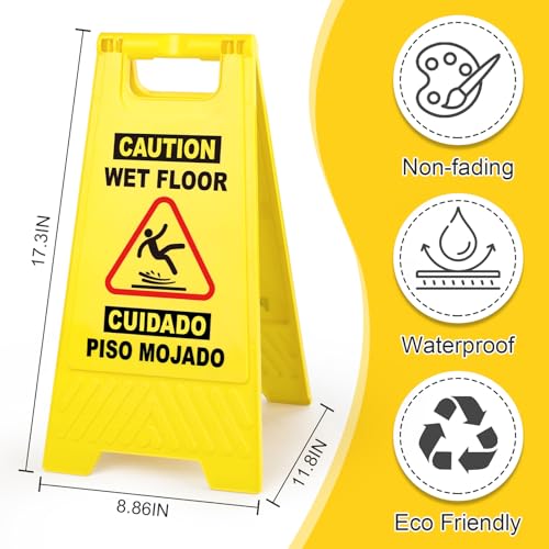 XPCARE 2 Pack 17.5 IN Caution Wet Floor Sign Bilingual Foldable Safety Sign