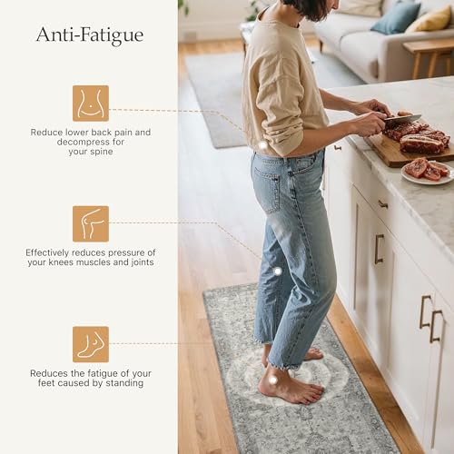 GENIMO Anti Fatigue Kitchen Mats for Floor 2PCS, Standing Rugs,Gray - color: Stone Gray, size: 17.3"x47"+17.3"x30"--0.4 inches