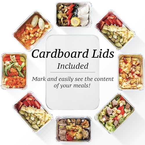 110 Pack - 2.25LB Aluminum Pans with Cardboard Lids - To go Foil Containers with Lids - Disposable Food Containers - Foil Take Out - Meal Prep Trays Foil Tins Freezer Meals Comercial - size: 2.25 LB