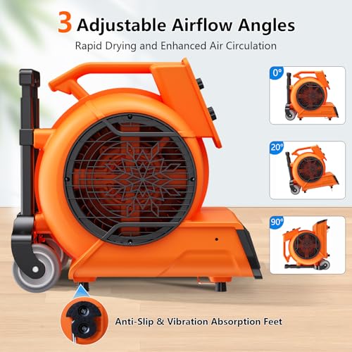 Air Mover 1 HP 4000 CFM Portable Blower Fan Carpet Dryer, Floor Dryer Fan - color: Orange