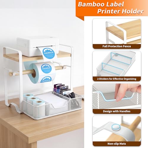Label Holder for Thermal Printer - Sticker Roll Dispenser - Shipping Lable Holder for Rolls and FanFold Labels - Thermal Printer Stand for Home, Office, Small Business (Bamboo-White) - color: White