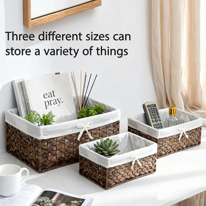 KINGWILLOW Wicker Basket Set of 3 with Removable Liner - size: Set of 3