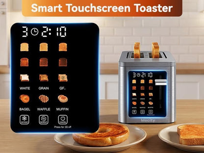 Mecity 2 Slice Toaster Smart Touchscreen, Stainless Steel Wide Slot Toasters Defrost, Reheat, Memory Function, Auto Shutoff, Digital Electric Bread Toaster for Bagel Muffin Waffle, 120V - color: 2 Slot-Brushed stainless steel gray