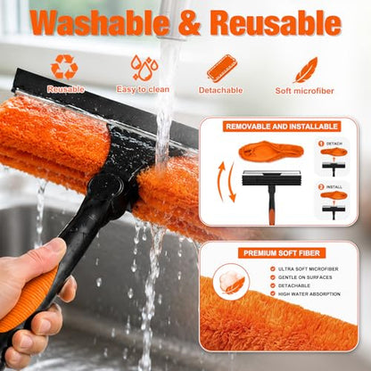 LAANPOLE 36FT Window Squeegee with Extension Pole, 2-in-1 Squeegee for Window Cleaning, Professional Cleaning Kit for Home with 30FT Telescoping Pole for Outdoor Indoor Use - size: 30FT