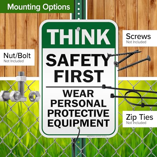 Think Safety First Wear Personal Protective Equipment Sign, 12"x18" - size: 12x18 Reflective