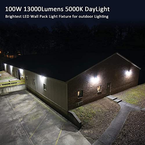 LED Wall Pack Light with Dusk to Dawn Photocell,100W 13000LM 5000K Daylight Wall Pack, AC100-277V Input,500W HPS/HID Equivalent, Waterproof Commercial Security Lighting for Warehouses, Garage, 2 Pack