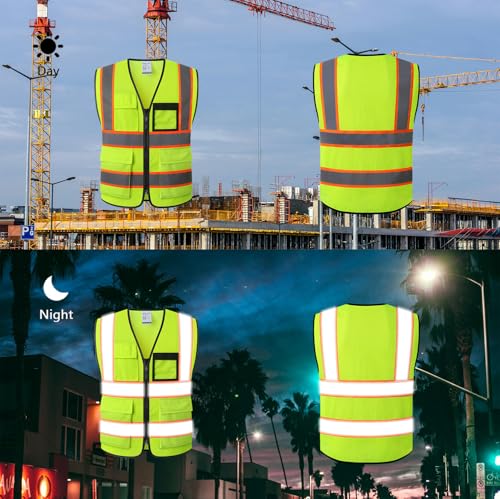 Reflective Safety Vest for Men Women Hi Vis Vest with 8 Pockets High Visibility Mesh Reflective Vest Meets ANSI/ISEA Standards (Yellow-07, Medium) - color: Yellow, size: Medium