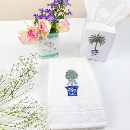 Jacaranda Living Square Tissue Box Cover, Linen/Cotton Fabric Tissue Holder, Decorative Cloth Tissue Cube Cover, Botanical Designs, Tropical Palm Tree - color: Tropical Palm Tree
