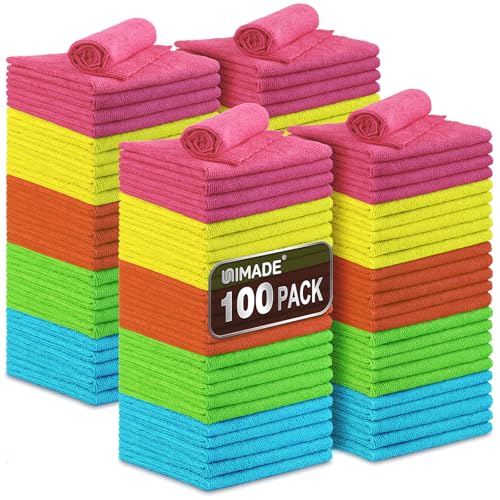 UNIMADE Microfiber Cleaning Cloth, 100PK Commercial Grade Work Rags - color: Multicolor, size: 100pk