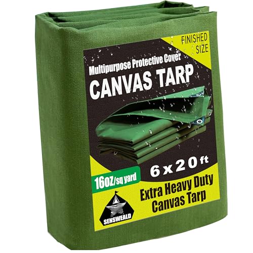 16oz Large Heavy Duty Canvas Tarp 6x20 Feet Water-Resistant - color: 28mil-green, size: 6x20 Feet-Finished size