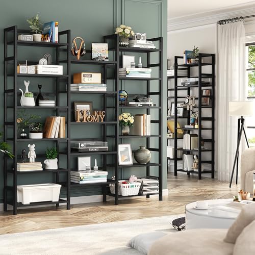 Homykic 6-Tier Bamboo Bookshelf, 61” Triple Wide Bookshelves and Bookcases - color: Black, size: Triple Wide