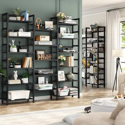 Homykic 6-Tier Bamboo Bookshelf, 61” Triple Wide Bookshelves and Bookcases - color: Black, size: Triple Wide