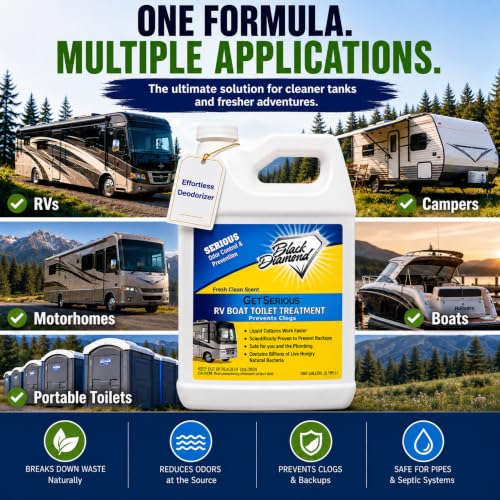 Black Diamond Stoneworks GET SERIOUS RV,Boat,Camper Chemical Toilet Holding Tank Treatment&Deodorizer.Works Faster Than Tablets or Packs in Grey&Black Water. Concentrated with Stress Relief Fragrance - size: 128 Fl Oz (Pack of 1)