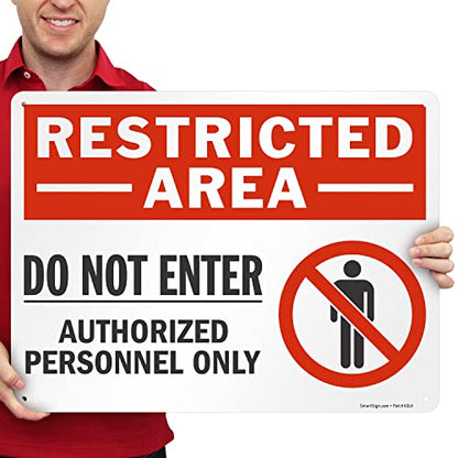SmartSign 18 x 24 inch “Restricted Area - Do Not Enter, Authorized Personnel Only” Sign with Symbol, Digitally Printed, 55 mil HDPE Plastic, Red, White and Black, Made in USA - style: 18" x 24" - Plastic