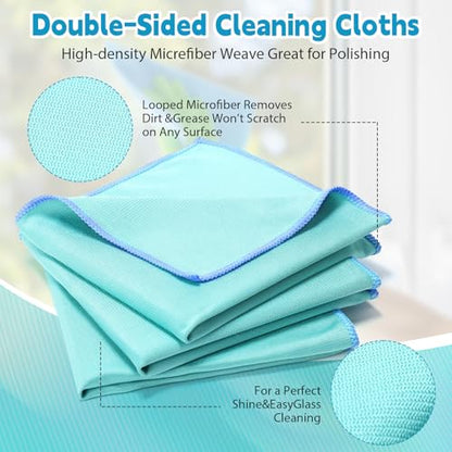 Maxcheck 24 Pack Microfiber Glass Cleaning Cloths, 16" x 16", Green - color: Green