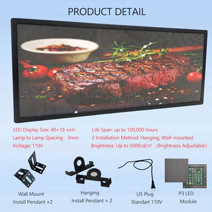 P3 Led Scrolling Programmable Signs, 320x128px High Resolution Digital LED Signage Displays, WIFI & USB Control Electronic Message Board Business Advertising Sign, Support Text/Image/Video 40"x18” - size: P3 40"x18"