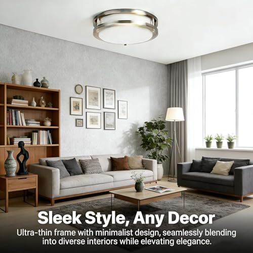 Drosbey 42W Dimmable LED Ceiling Light Fixture, Flush Mount Light Fixture for Kitchen, Bathroom, Bedroom, Garage, 4200 Lumens, 500W Equivalent, Daylight 5000K, Brushed Nickel - color: Brush Nickel, size: 42W