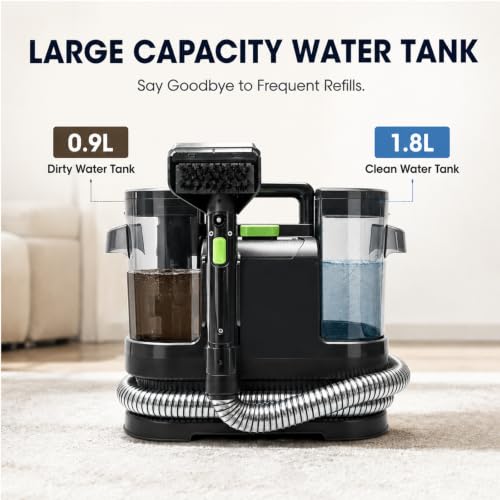 HAPOW Carpet Cleaner Machine, 18Kpa Portable Upholstery Cleaner for Couch Car fabric Furniture Mattress Area Rugs Pets Spot Extractor, with Dual Water Tanks, Cleaning Tool and Self Cleaning