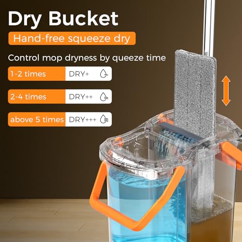 Mop and Bucket Set with Wringer, Flat Mop System for Floors