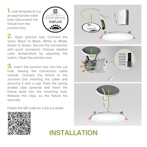 ASD 6 Pack LED Recessed Lighting 6 Inch 12W, 5 CCT 2700K-5000K CRI90+, IC Rated Ultra Thin Dimmable Ceiling Lights with J Box, Canless Wafer Downlight, Round Slim Panel Light, Energy Star ETL, White - color: White, size: 6 Inch 6 Pack