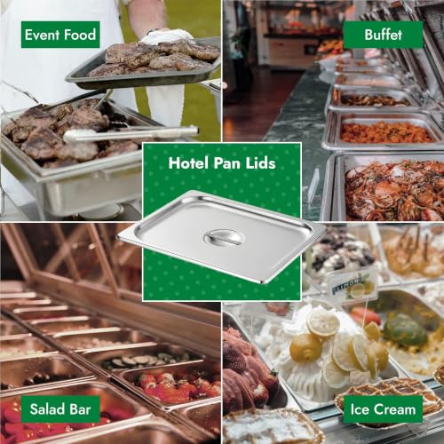 HECMAC 6-Pack 1/4 Size Hotel Pan Cover, Stainless Steel Solid Steam Table Catering Food Pan Lid with Handle, 23 Gauge - size: 1/4 Size, Plain Lid