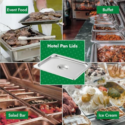 HECMAC 6-Pack 1/4 Size Hotel Pan Cover, Stainless Steel Solid Steam Table Catering Food Pan Lid with Handle, 23 Gauge - size: 1/4 Size, Plain Lid