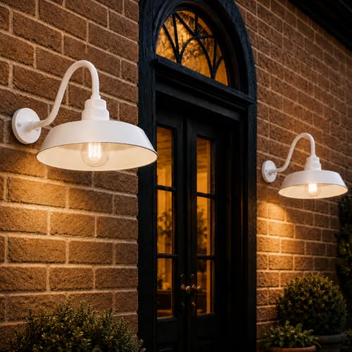 14in. White Outdoor Gooseneck Barn Light Fixture, 5000K Cool White - color: White (2-Pack), size: 14-1/2 in Gooseneck Arm