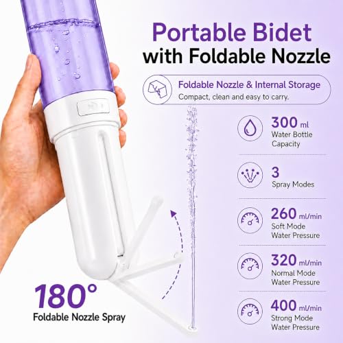 Electric Portable Bidet for Travel – Handheld Bidet with 3 Pressure Modes - color: Purple