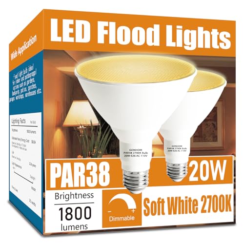 Gonhom Par38 led Flood Lights Outdoor Light Bulb,Dimmable 1800LM,20W Replace up to 200W,Outdoor Flood Light Bulbs for Backyard,Garage,Porch,Garden,2 Pack 2700K Warm Light - color: 2700k, size: 2 Pack