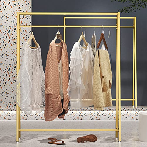 HOMEKAYT Gold Clothing Racks for Hanging Clothes,Modern Metal Heavy Duty Garment Rack,Portable Retail Display Rack Iron Clothing Racks 47''L-Gold - color: Gold