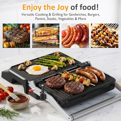 1600W Electric Indoor Grill Panini Press with 8 Preset Menu - size: Large