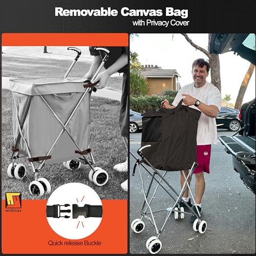 Wellmax Folding Shopping Cart with Canvas Bag & Cover, Holds 120 lb, Black - color: Black