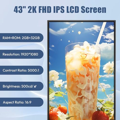 MWE 43 Inch Mobile Digital Signage Display Touchscreen Kiosk with Flight Case, Portable LCD Screen with Screen Mirroring App Publishing, Advertising Display Poster, Android OS - style: Touch-Screen